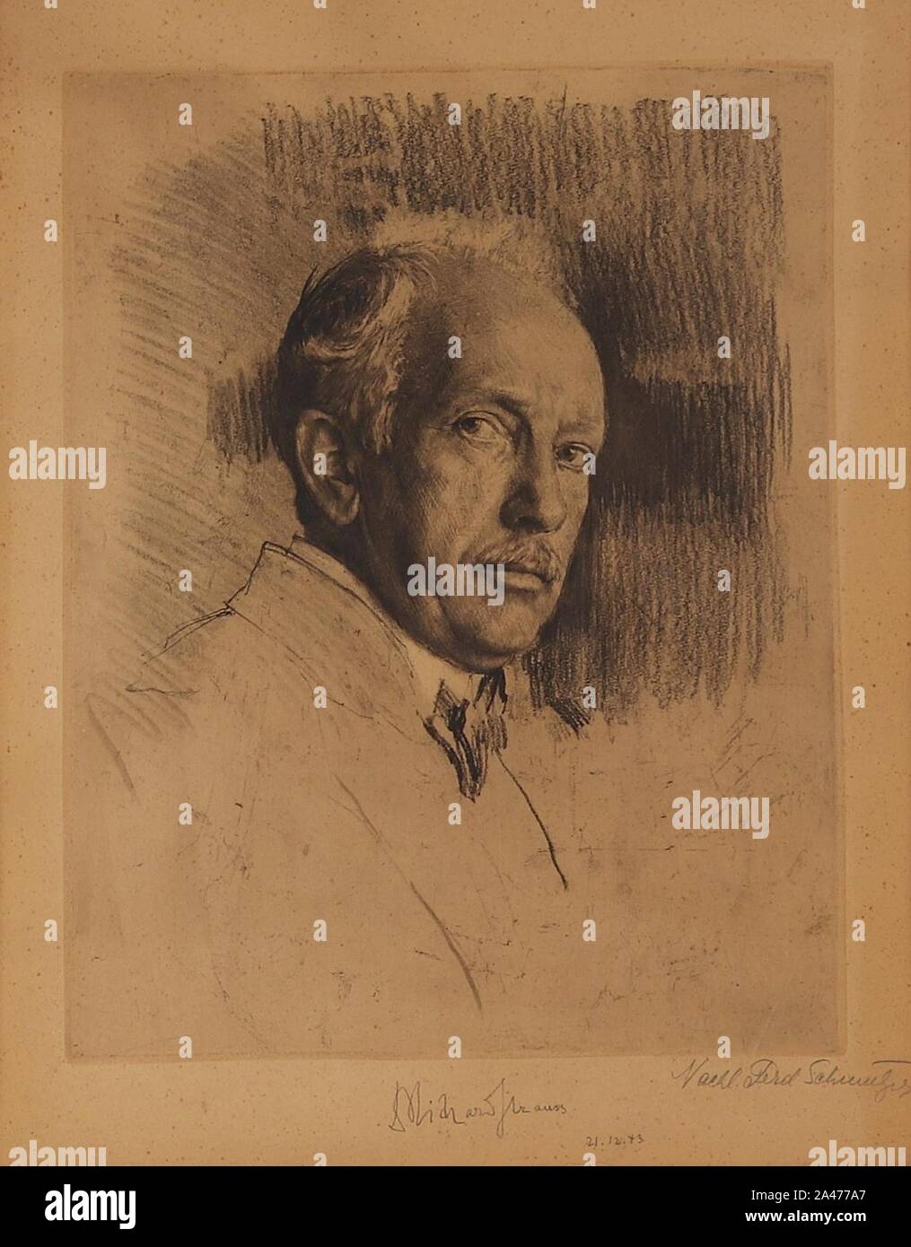 Ferdinand Schmutzer Portrait Richard Strauss mit Autogramm. Stock Photo
