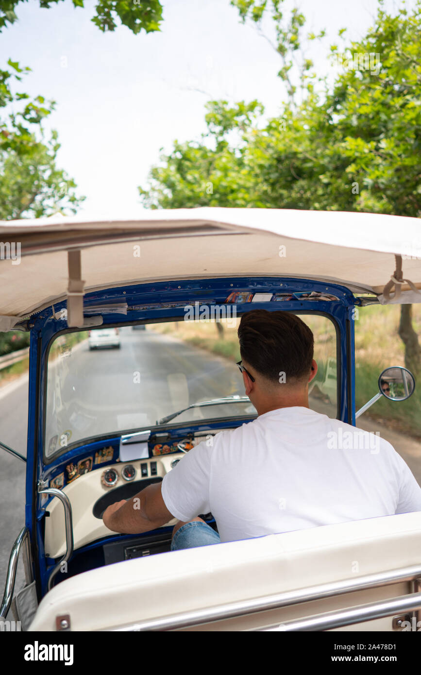Auto Rickshaw Taxi Driving to Coastal Town Mondello Stock Photo