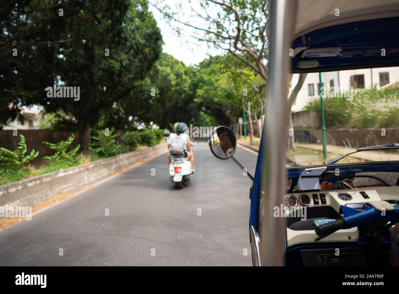 Auto Rickshaw Taxi Driving to Coastal Town Mondello Stock Photo