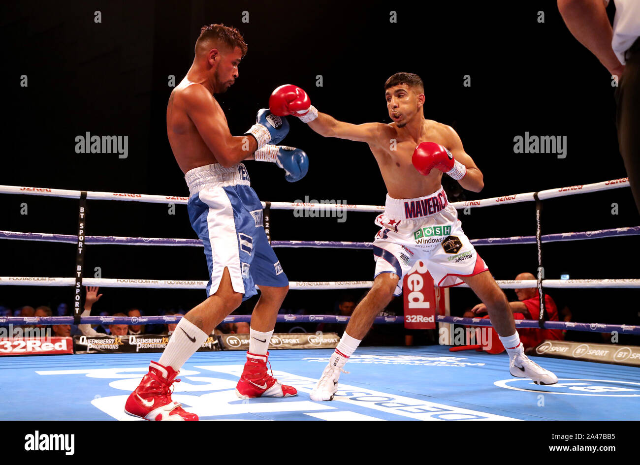 Shabazz Masoud (right) and Yesner Talavera in the International Featherweight Contest at First Direct Arena, Leeds. Stock Photo