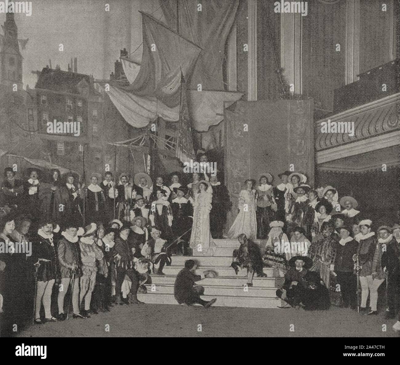 Festspiel ‥9EHollands Blütezeit’ der Düsseldorfer Malkasten-Redoute 1912. Bühnenbild mit Stadtbild Amsterdam von Georg Hacker. Stock Photo