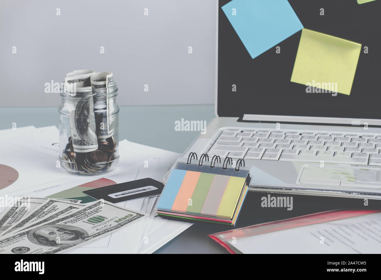Business table with office supplies Stock Photo Alamy