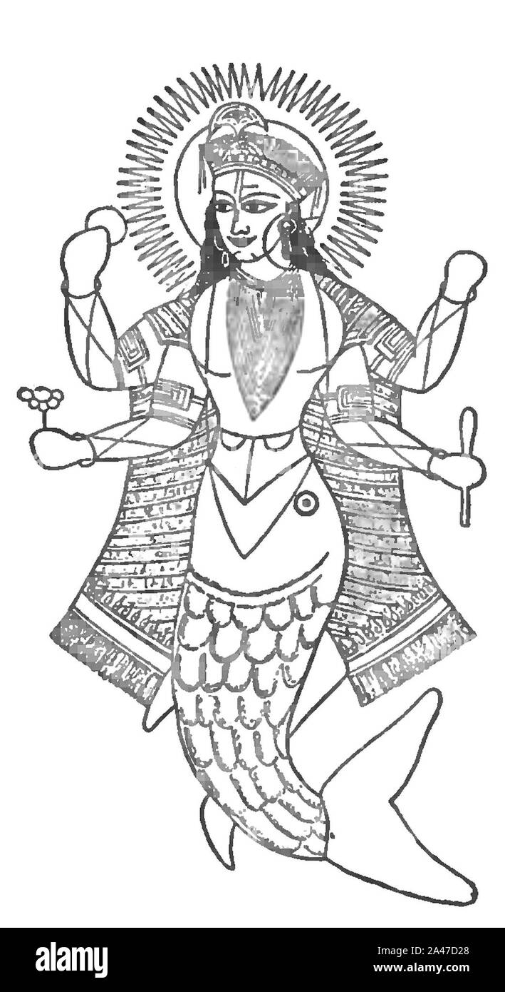 Fish avatar of Vishnu - Page 167 - History of India Vol 1 (1906). Stock Photo