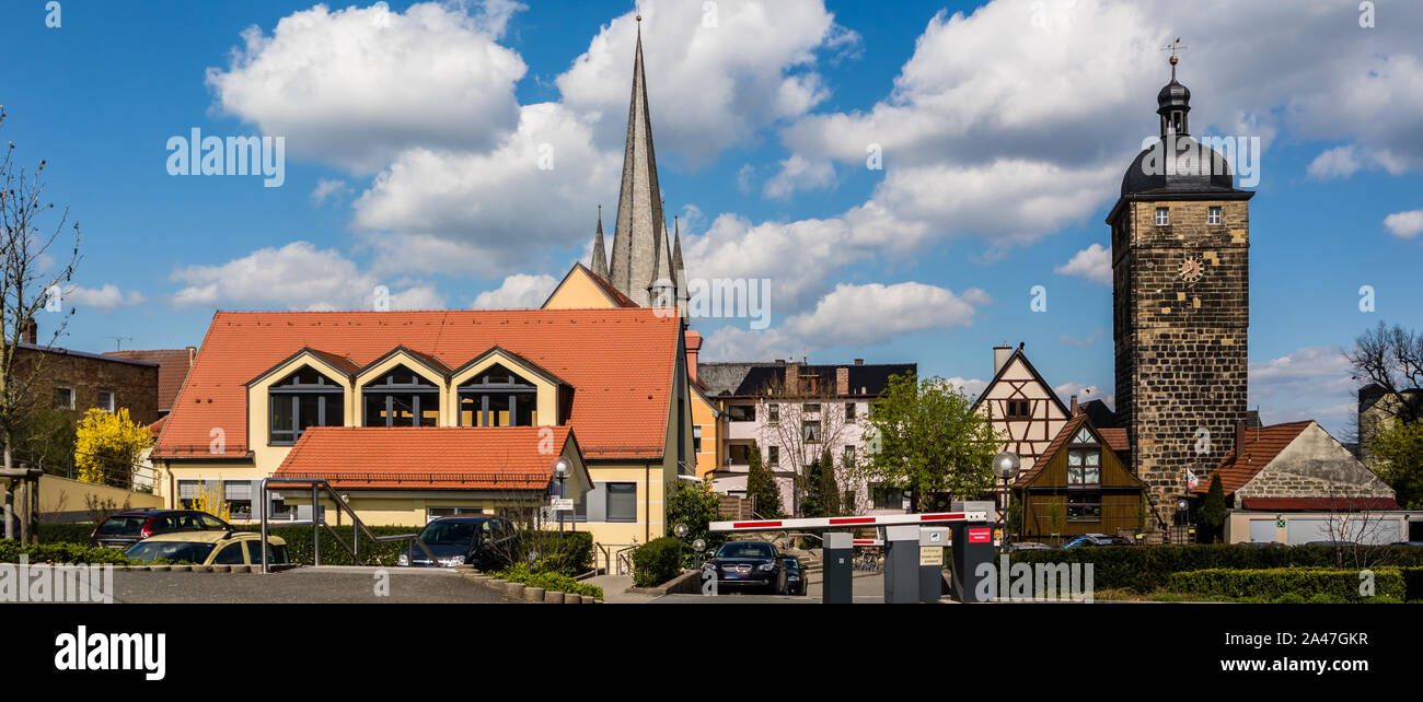 Panorama Upper Gate Tower in Lichtenfels in German Stock Photo