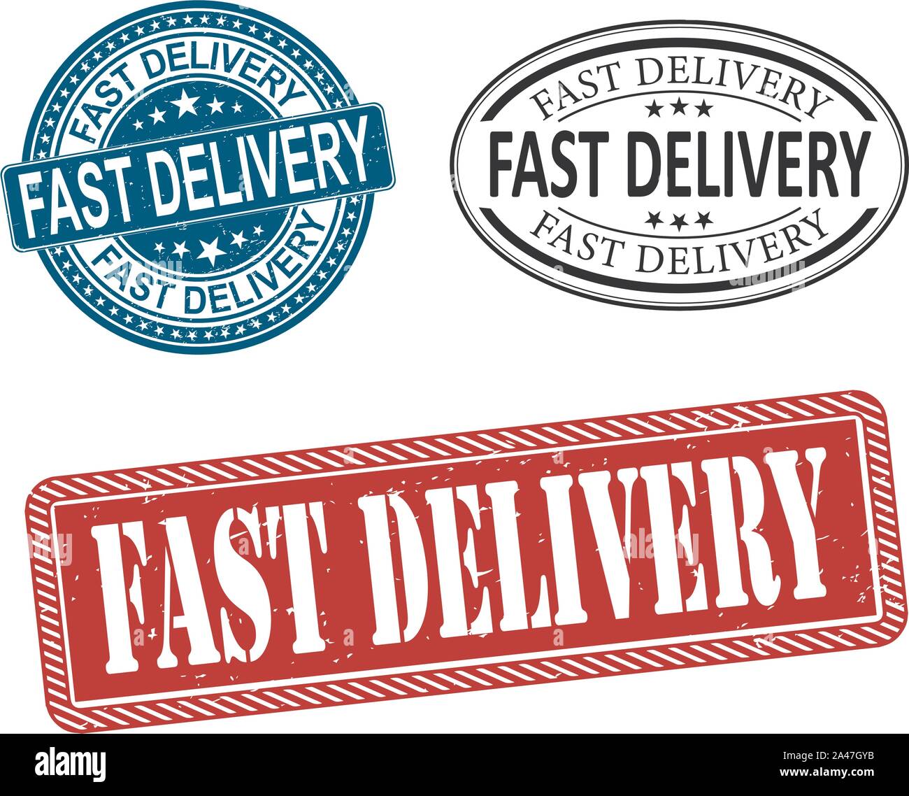 Grunge fast delivery rubber stamps set, vector illustration Stock