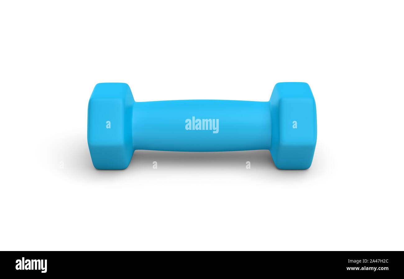 3d rendering of a one blue light weight dumbbell isolated on white