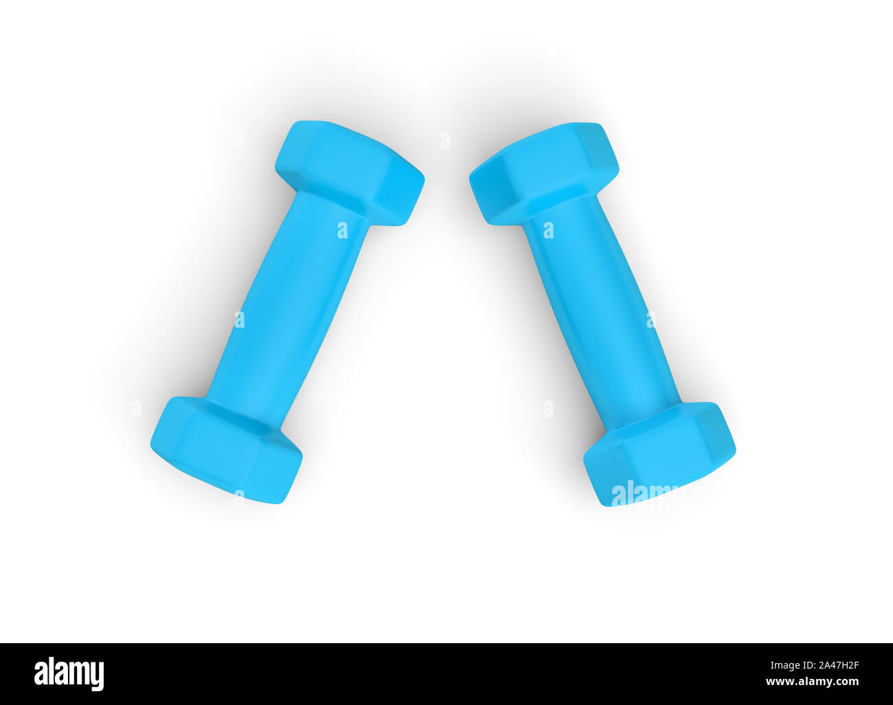 3d rendering of a pair of blue light weight dumbbells isolated on white ...