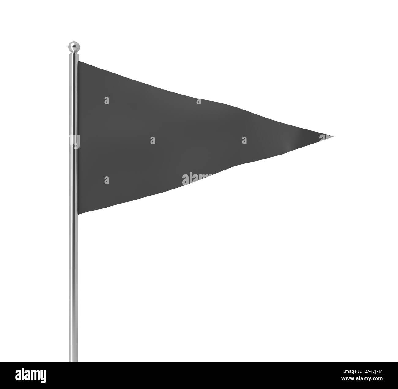 3d rendering of a single black triangular flag hanging on a post on a