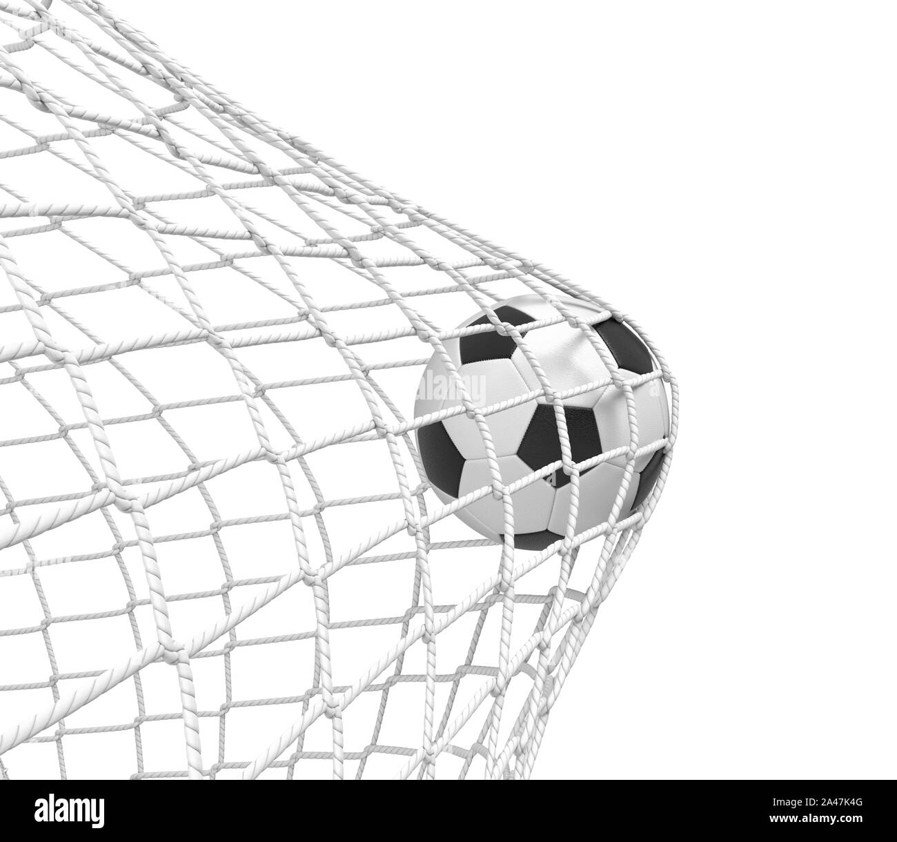3d rendering of a football ball hitting the net inside the gate on