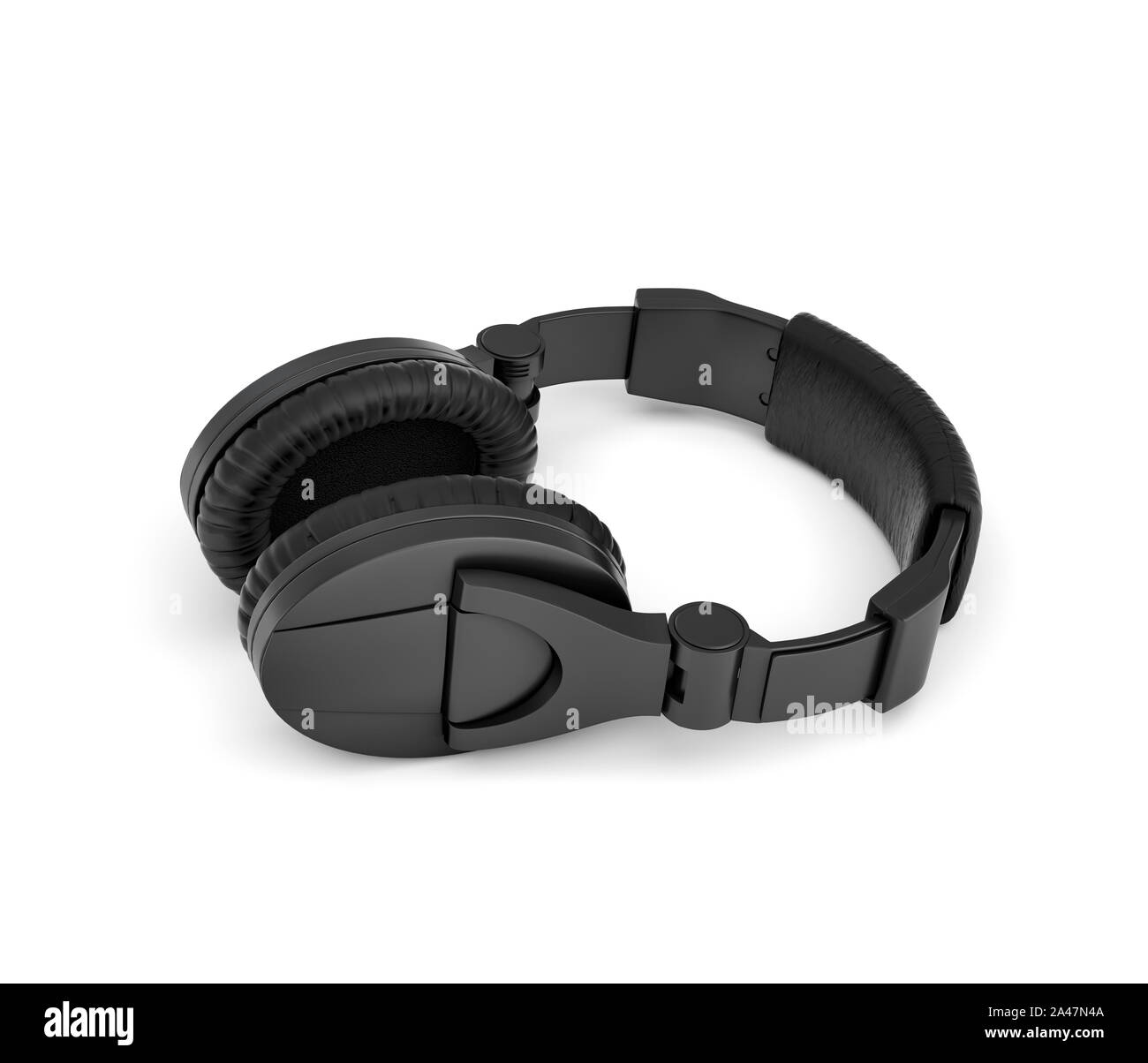 3d rendering of jet black wireless headphones with over-the-ear design  lying on white background. Music fan. Listen to beat. Audio tech Stock  Photo - Alamy