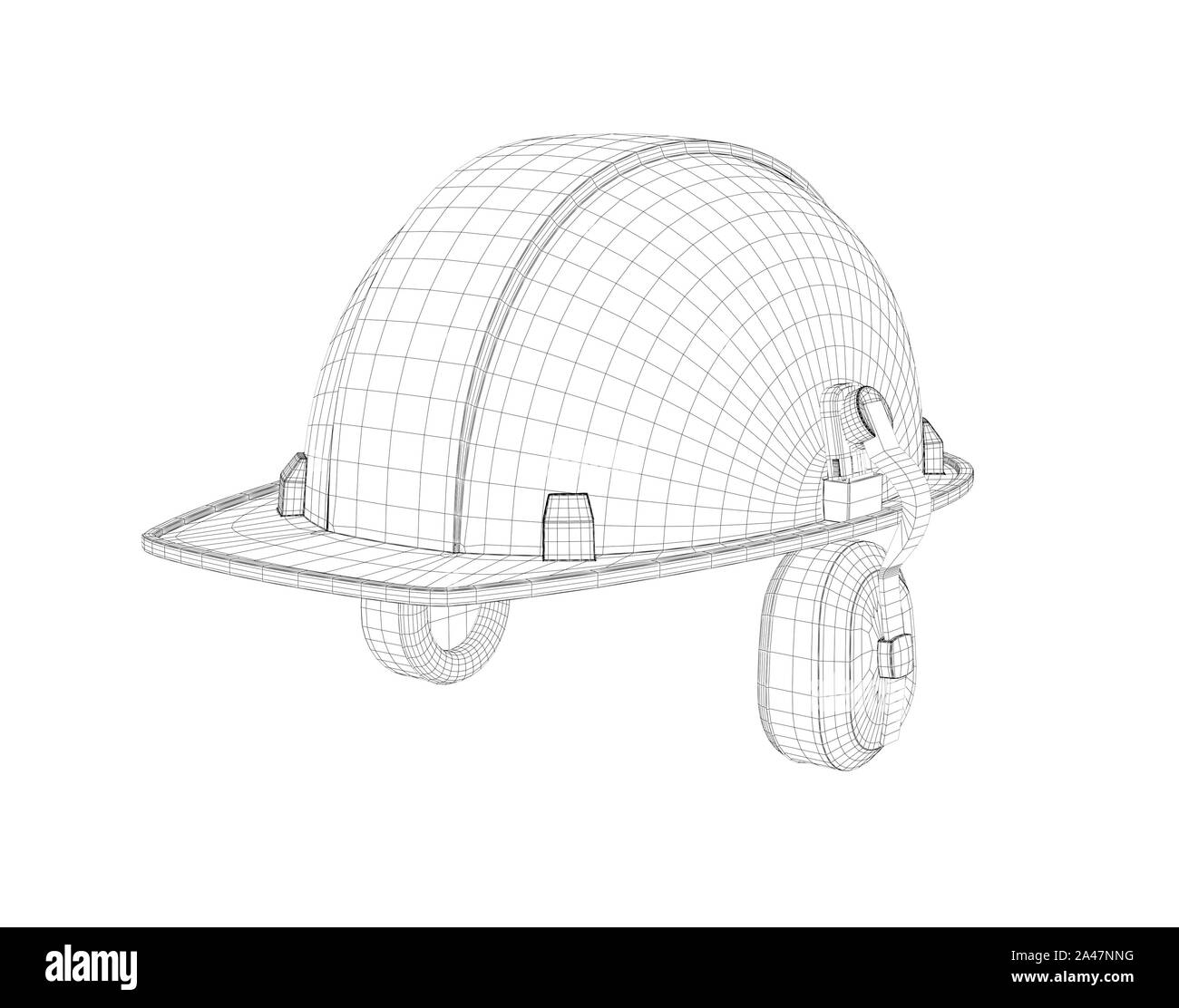 3d wireframe of a safety helmet with earphones isolated on the white  background. Building and construction. 3d modeling. Uniform and equipment  Stock Photo - Alamy