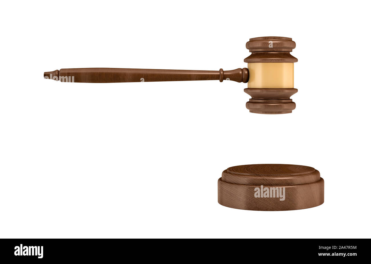 3d rendering of an isolated dark wood judge gavel and sound block