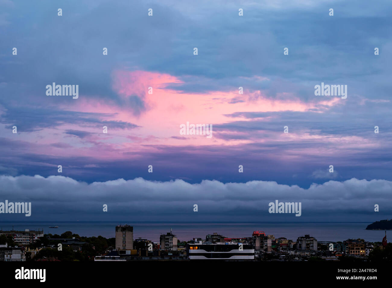Vivid sky of pink and blue colors during sundown. Beautiful skyscape