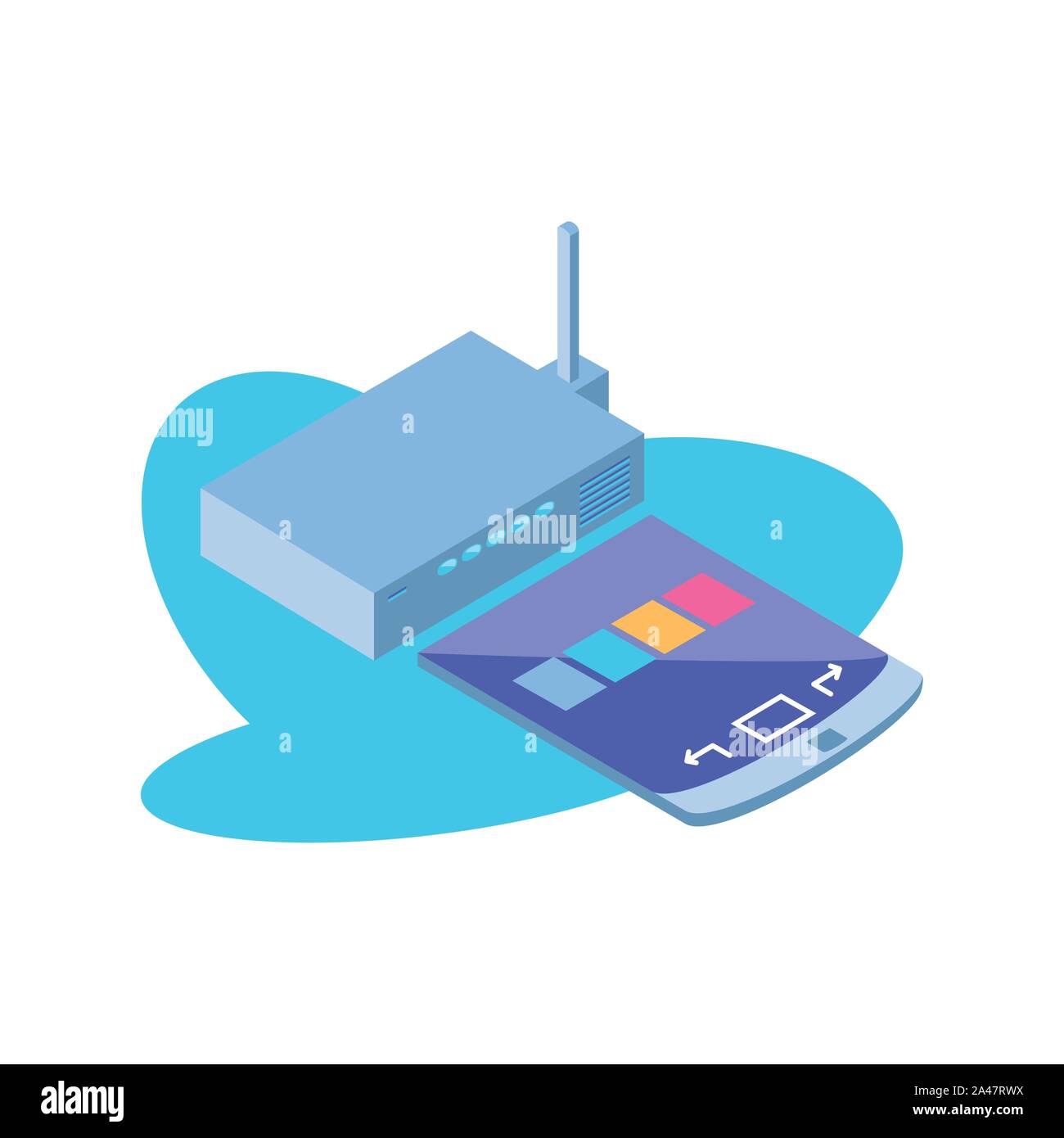 smartphone screen with wireless router vector illustration design Stock ...