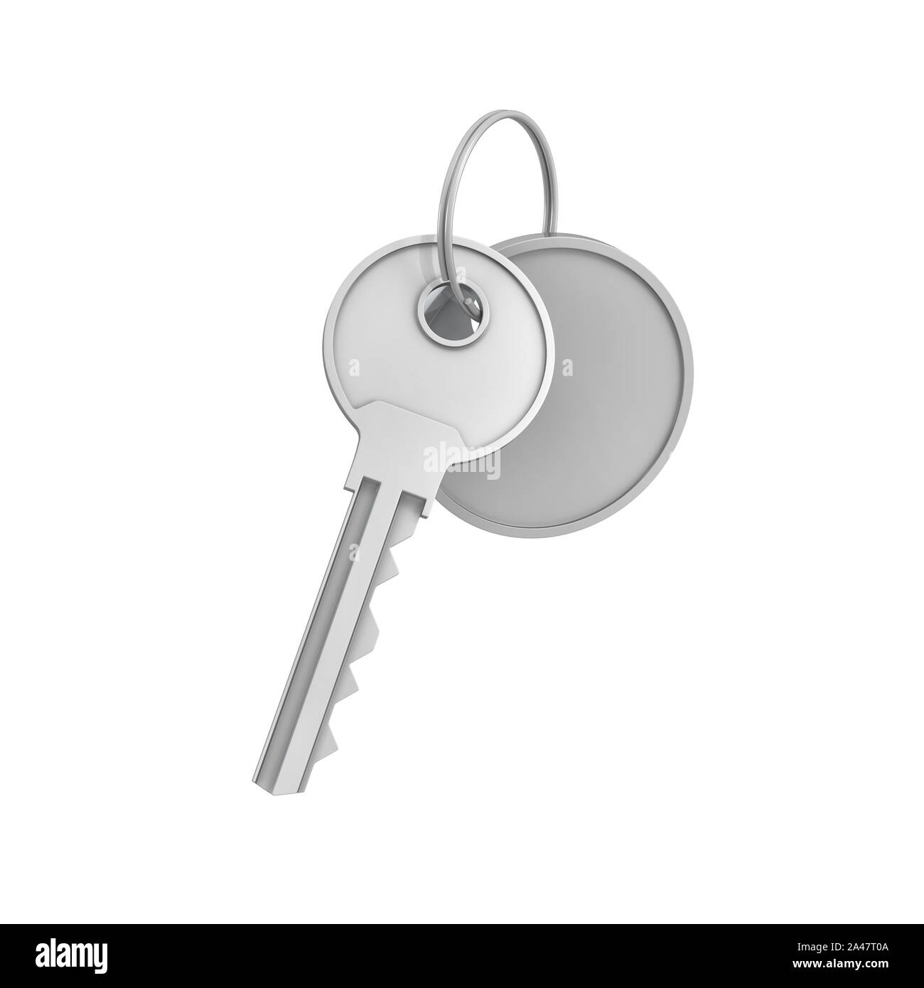 3d rendering of a single silver key with label isolated on white ...