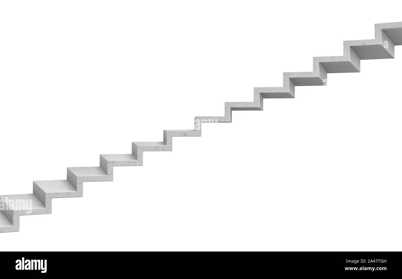 3d rendering of a grey stone staircase on white background. Going up. Corporate ladder. Unreliable choice. Stock Photo