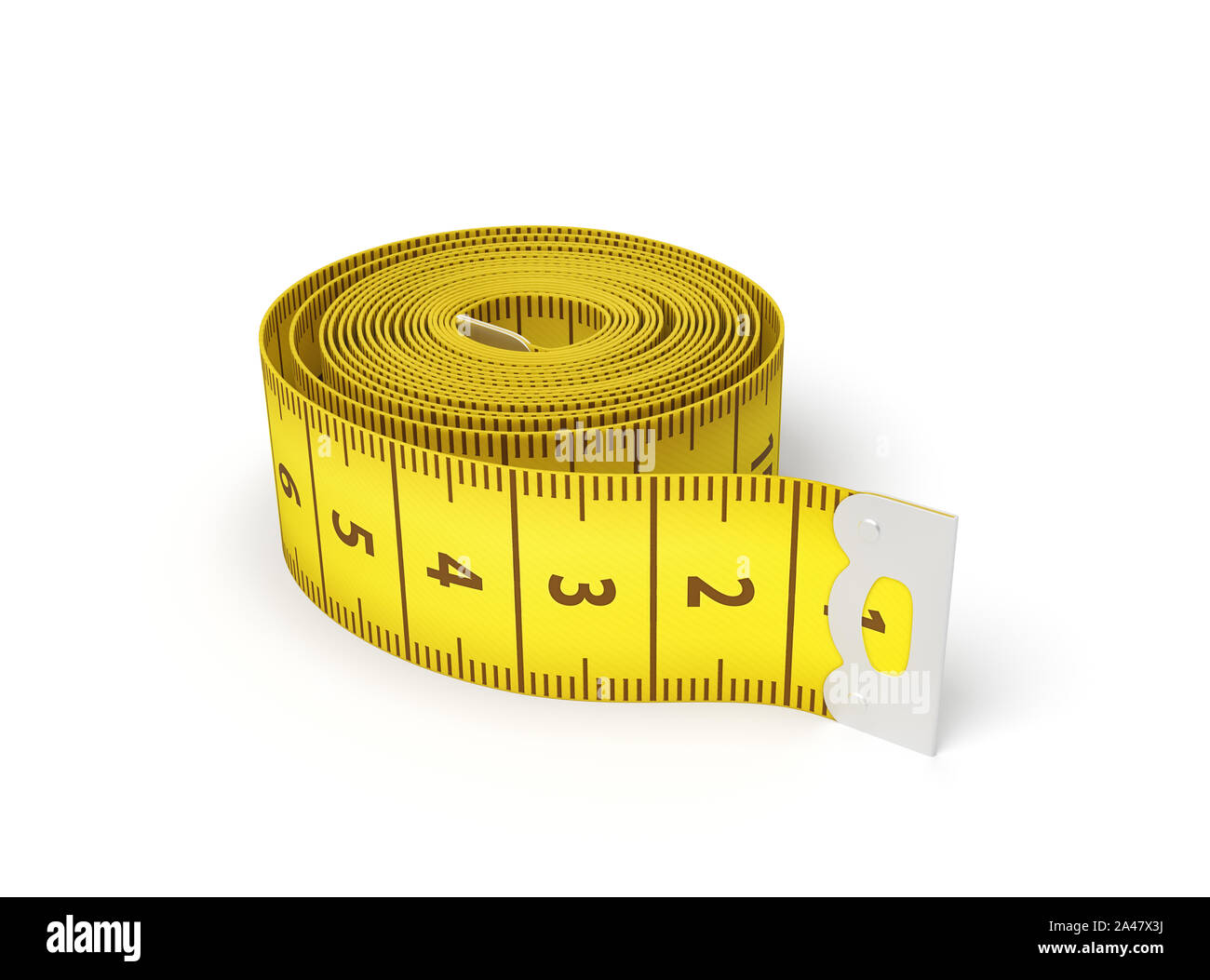 3d rendering of a yellow flexible sewing tape measure in a