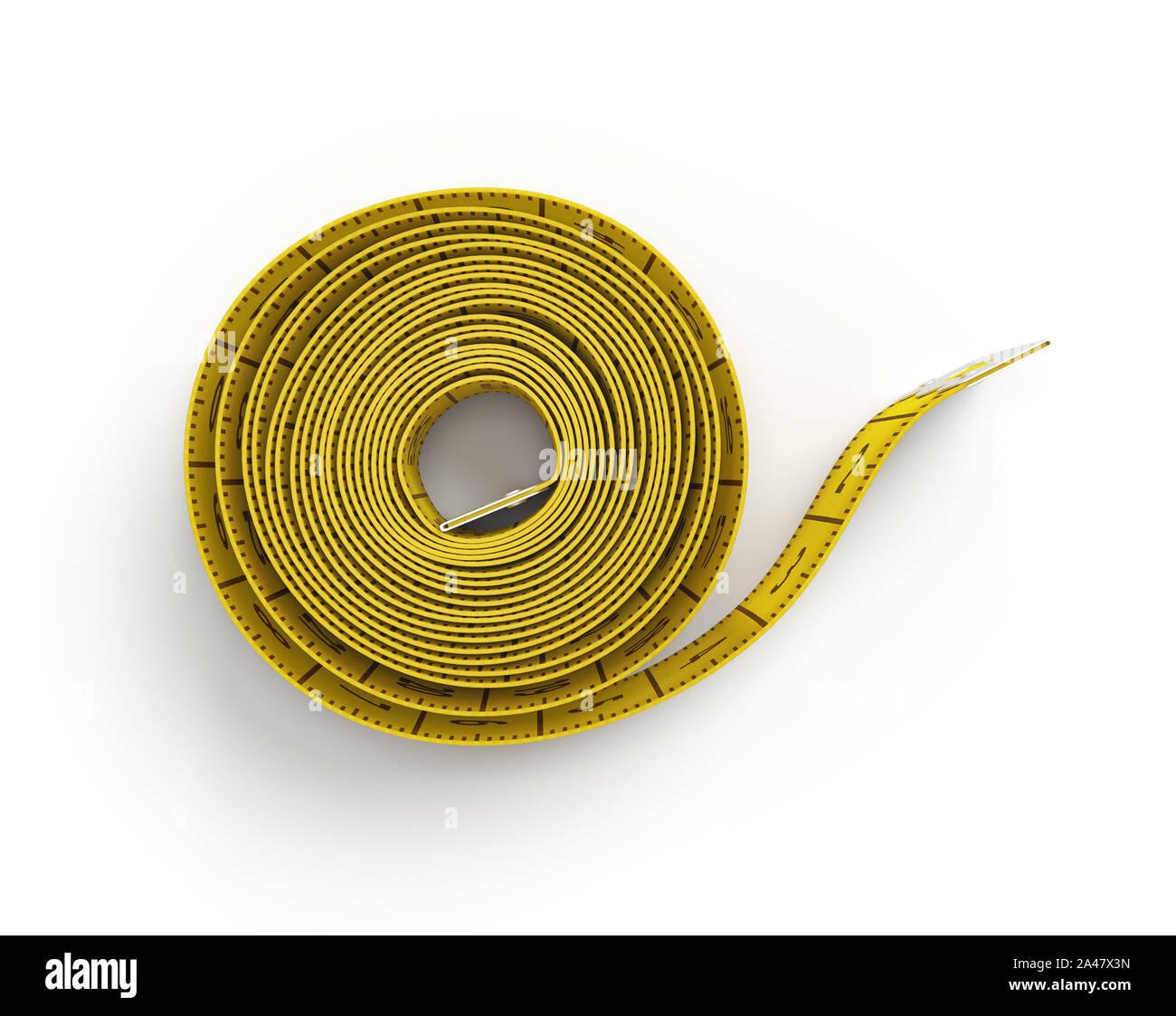 3d rendering of a yellow flexible sewing tape measure in a complete unwound  state on a white background. Long tape. Compact measuring tool. Getting ex  Stock Photo - Alamy