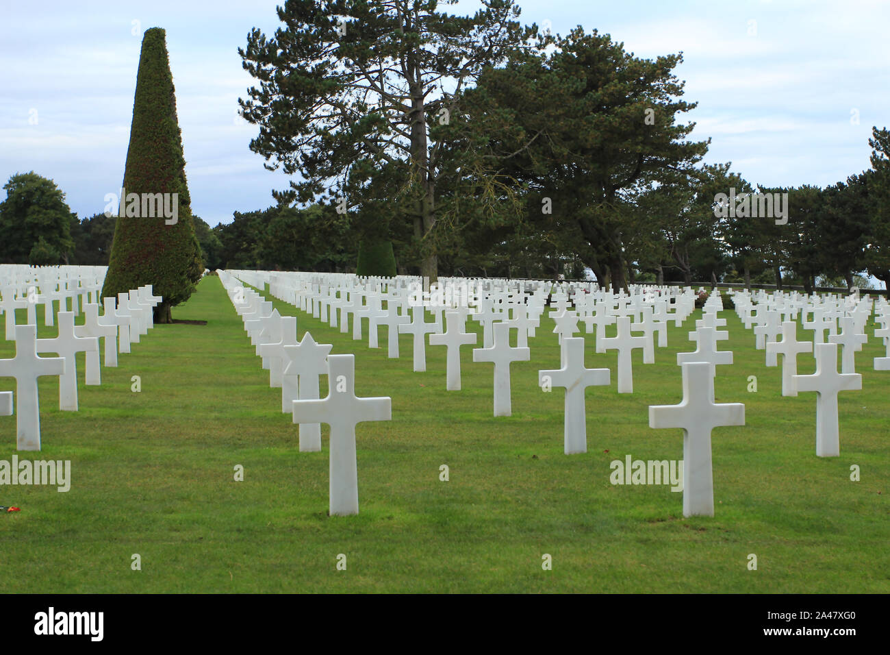 Omaha Beach, Normandy 09/10/2017.  D-Day,  Landing area of the Americans. Cemetery and Monument to the fallen. Stock Photo