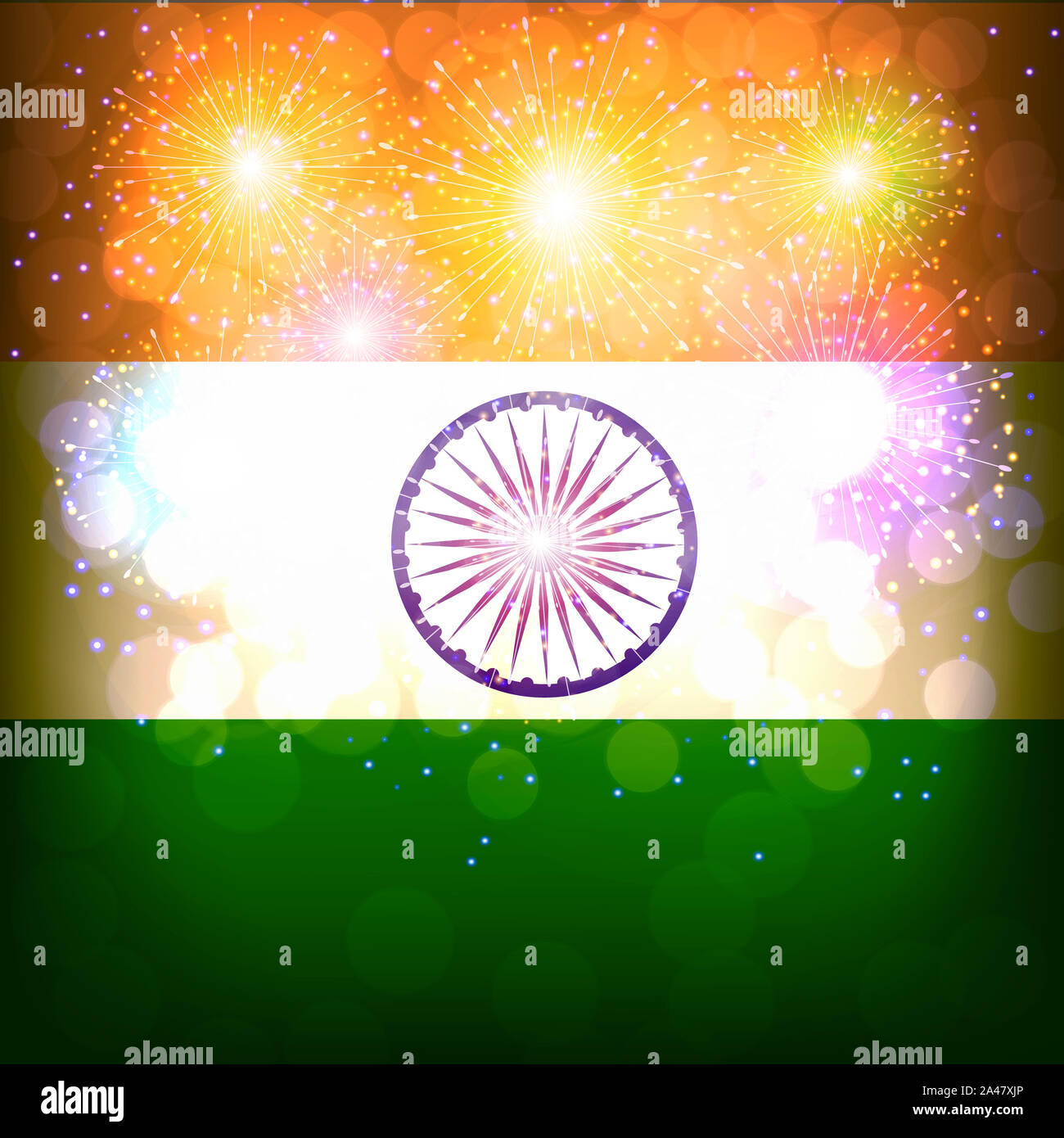 Bright firework with flag of India. Happy India day flag background ...