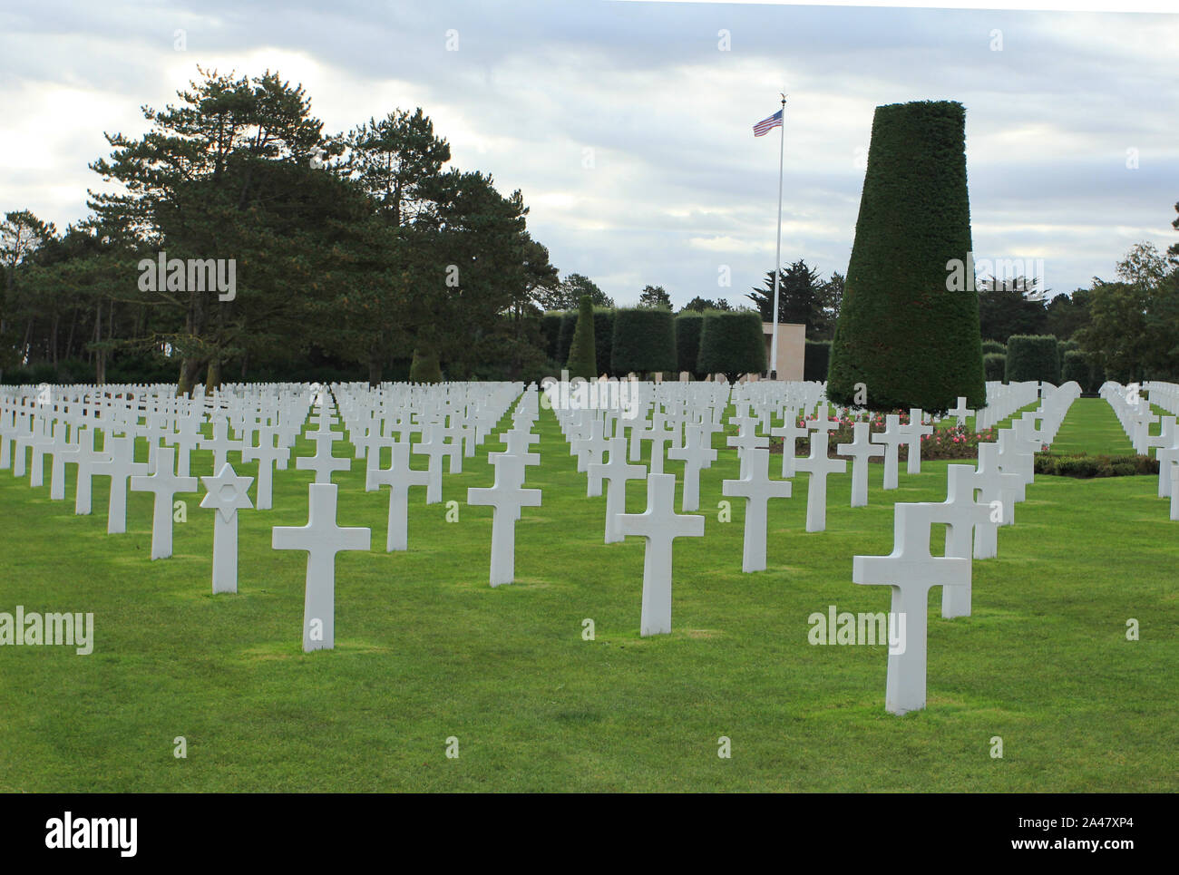 Omaha Beach, Normandy 09/10/2017.  D-Day,  Landing area of the Americans. Cemetery and Monument to the fallen. Stock Photo