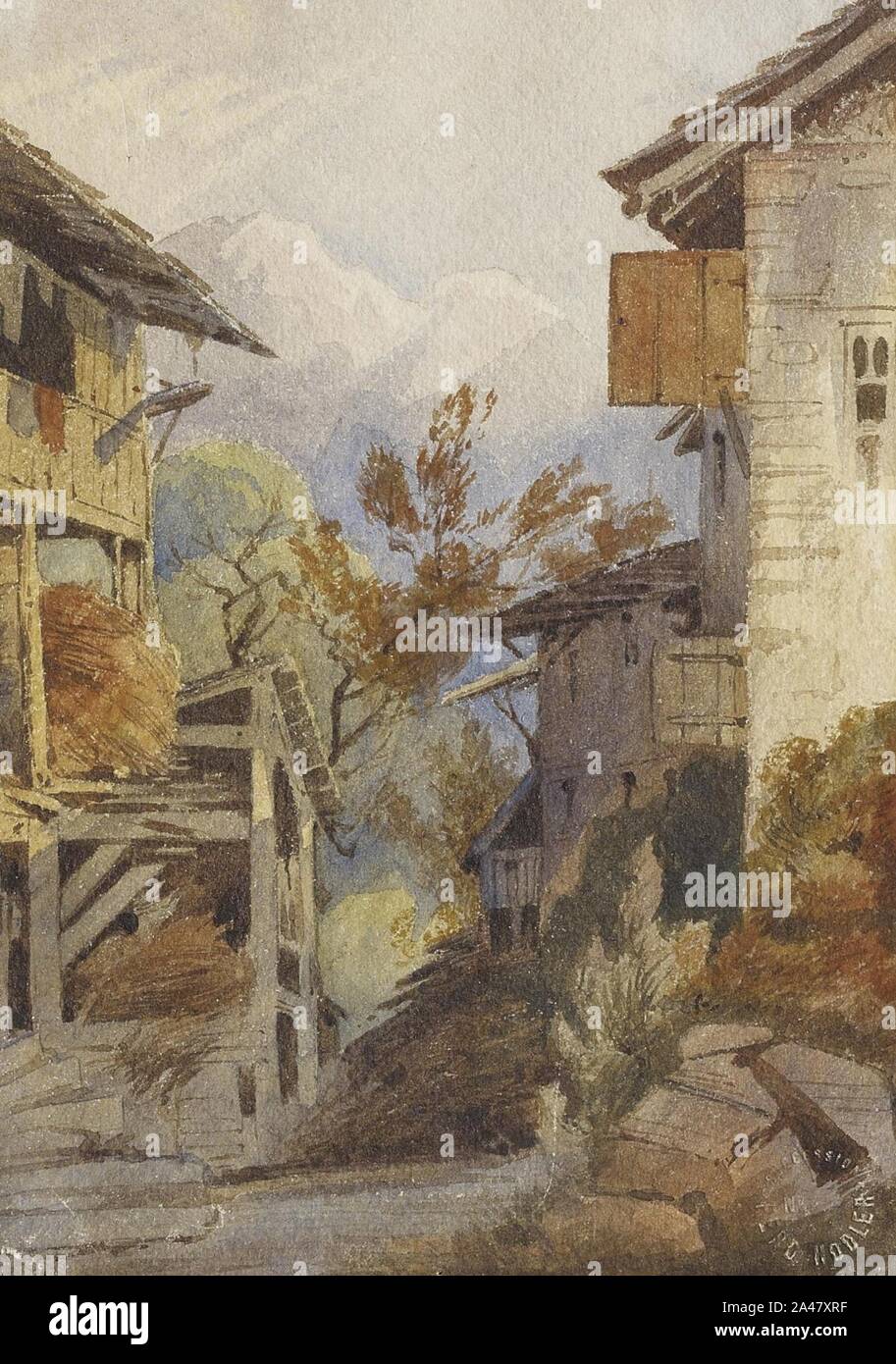 Ferdinand Hodler (zugeschr.) - Bauernhäuser in Savoyen, um 1872. Stock Photo