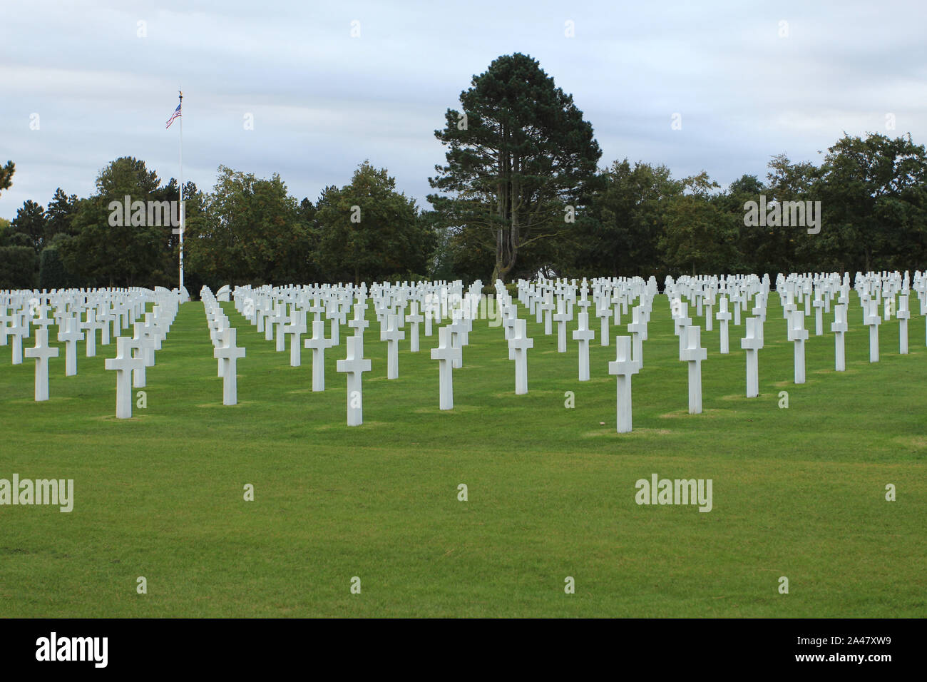 Omaha Beach, Normandy 09/10/2017.  D-Day,  Landing area of the Americans. Cemetery and Monument to the fallen. Stock Photo