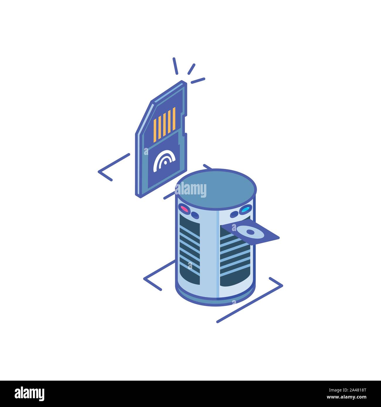 server equipment with micro sd card on white background vector illustration design Stock Vector