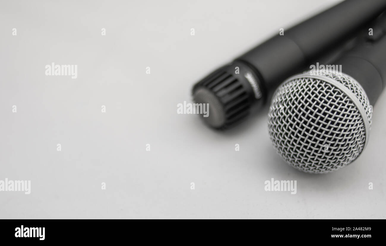 Classic dynamic microphones for audio recording studio for instrument