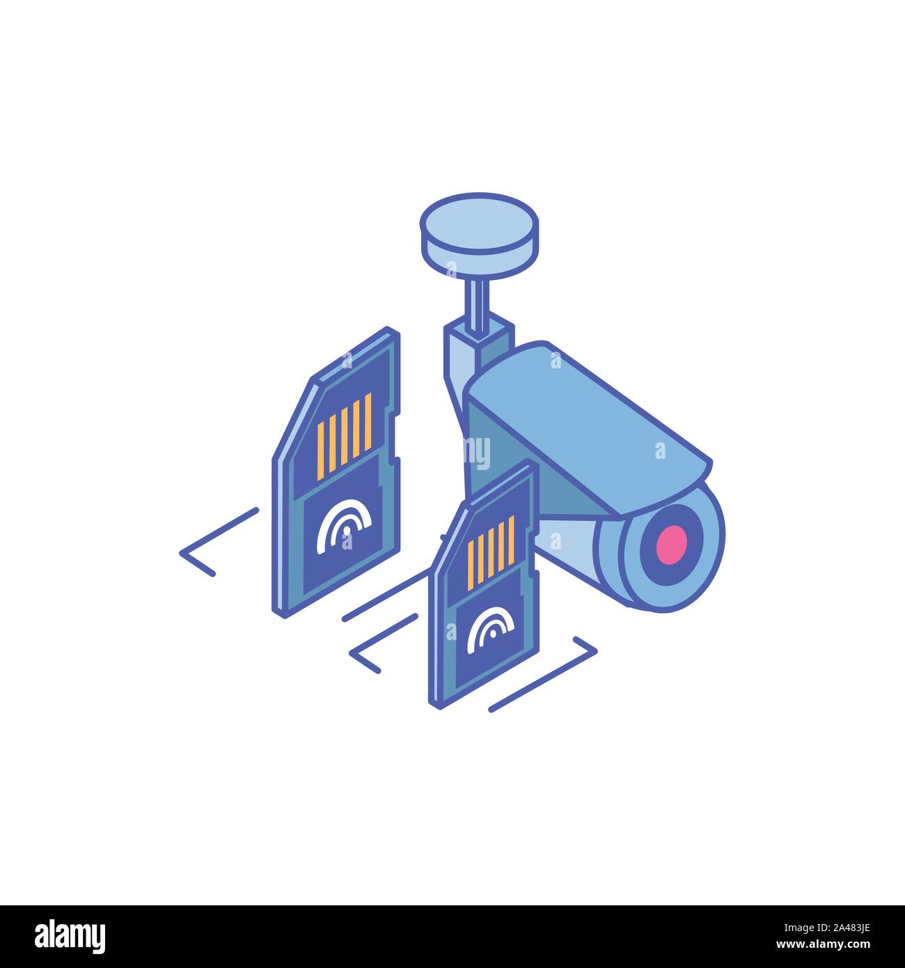 surveillance camera with micro sd card in white background vector illustration design Stock Vector