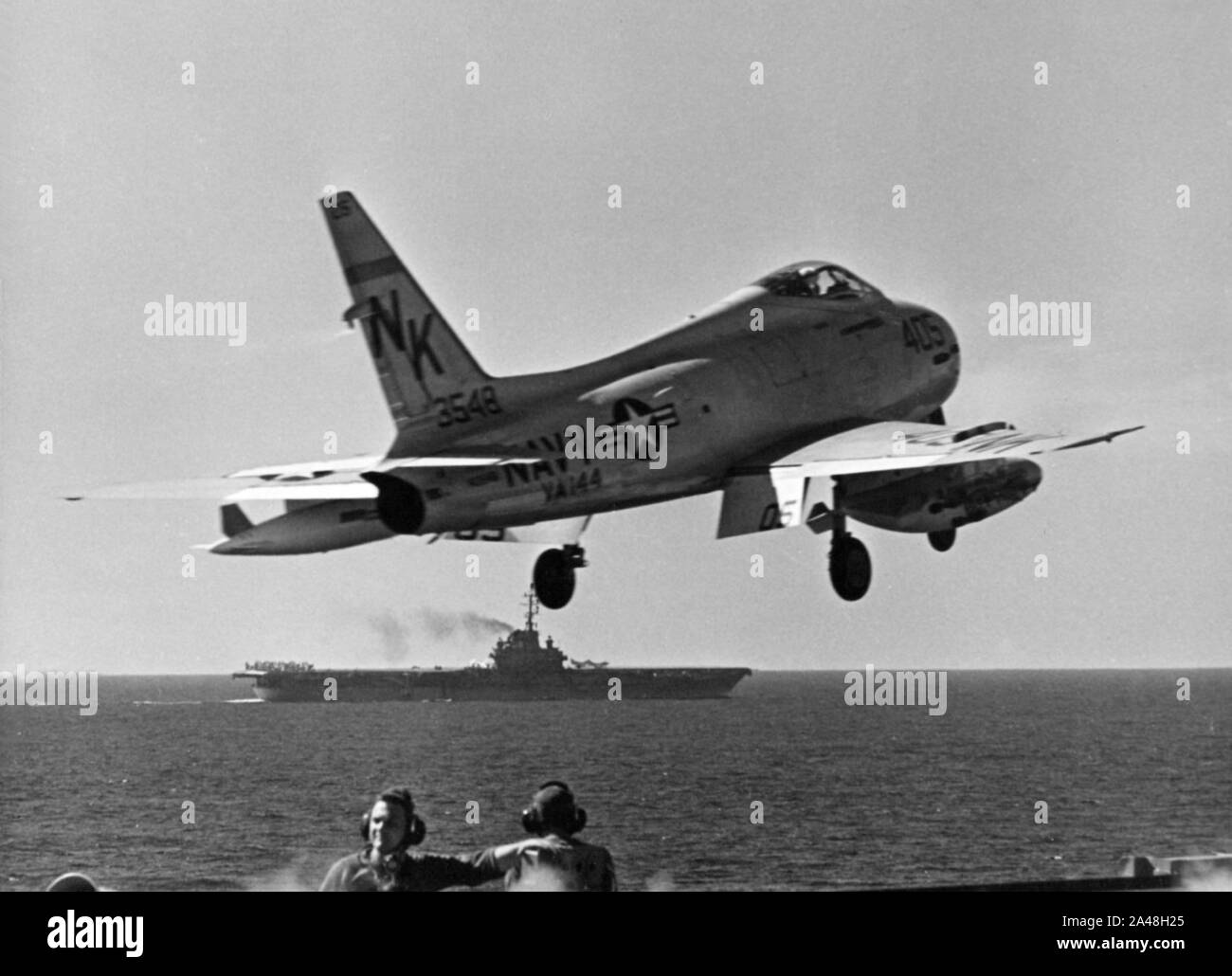 FJ-4B VA-144 launching from USS Ranger (CVA-61) 1959. Stock Photo