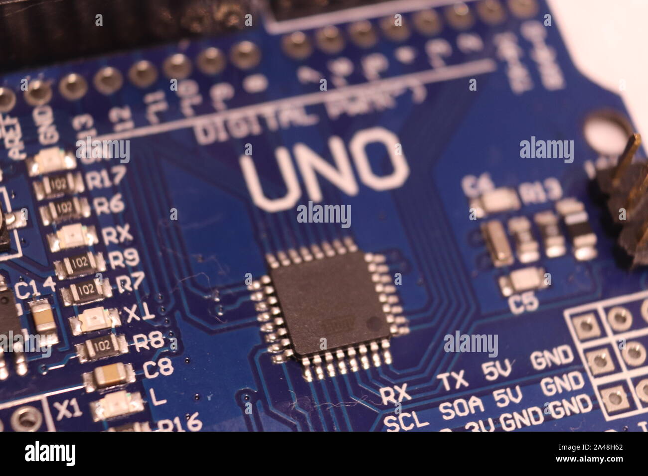 A knock-off Arduino Uno board. Stock Photo