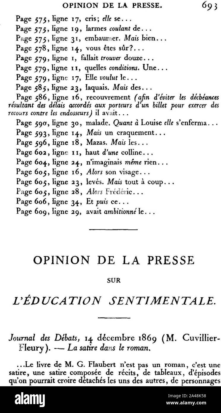 Flaubert - L'Éducation sentimentale - 693. Stock Photo