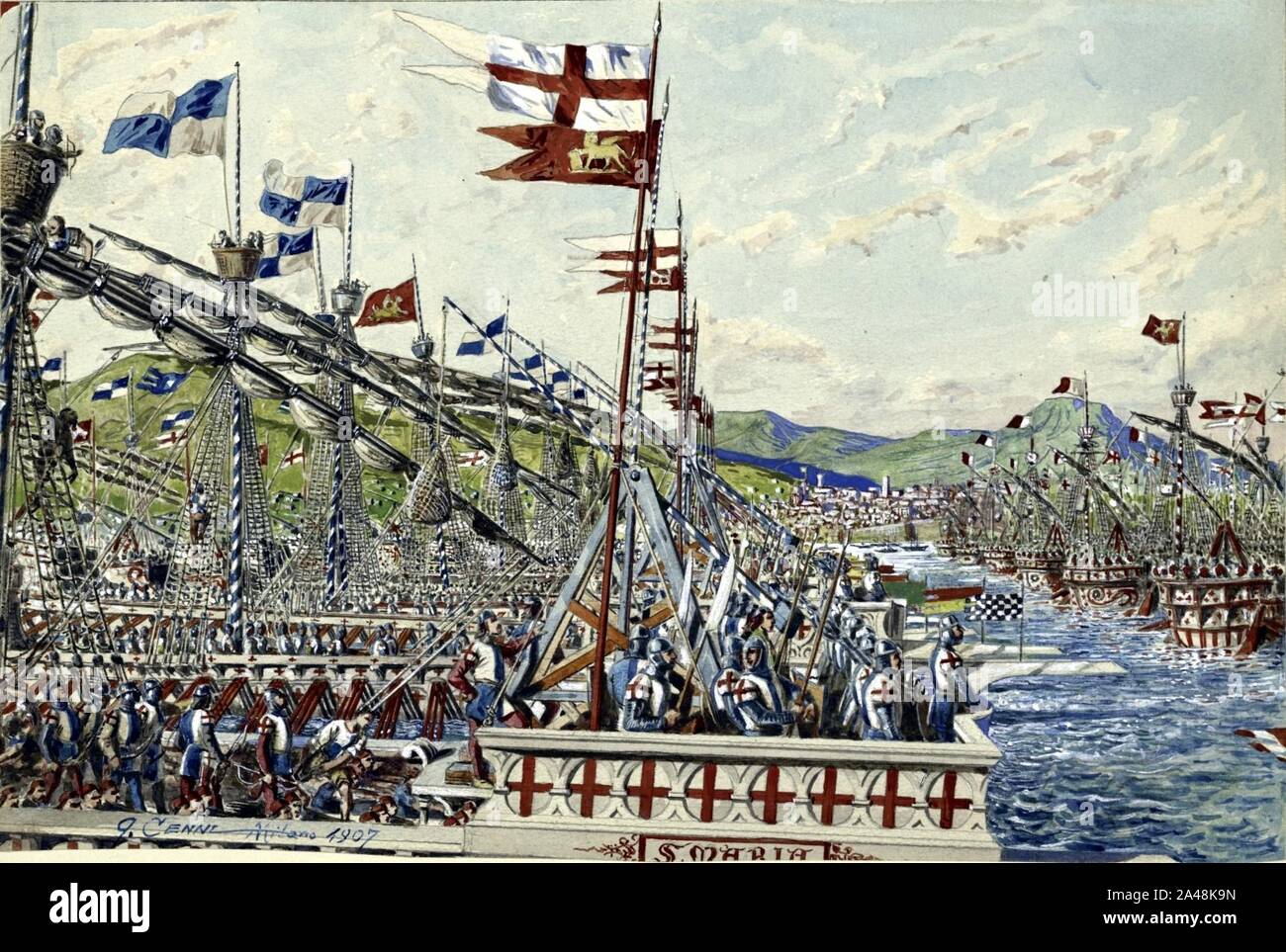 Fleet of Genoese galleys, 13th14th centuries Stock Photo Alamy