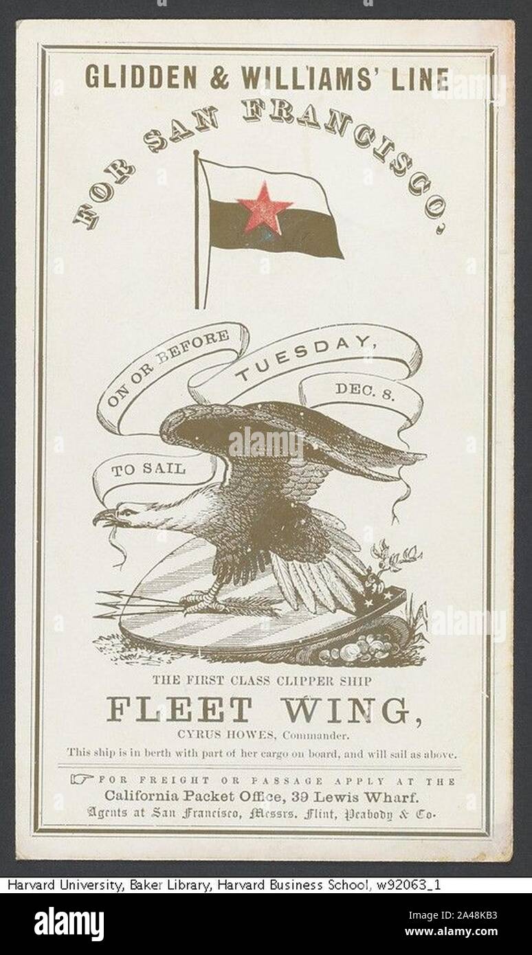FLEET WING Clipper ship sailing card. Stock Photo