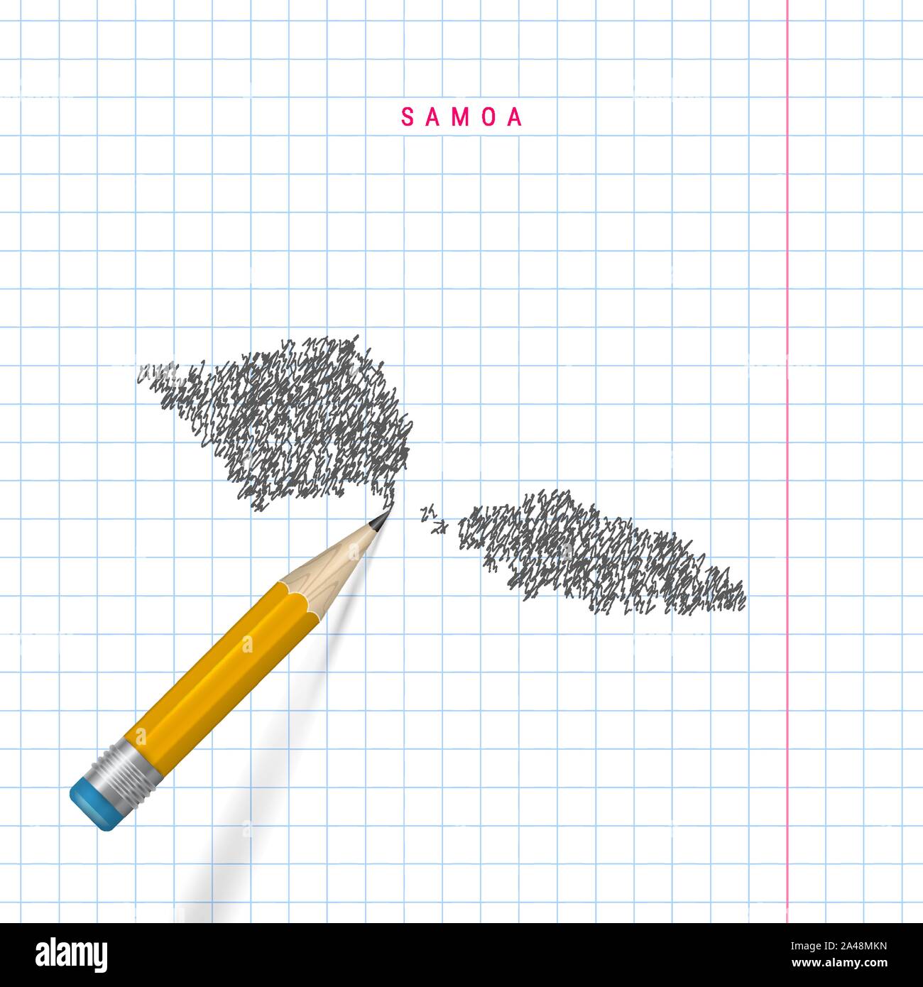 Samoa sketch scribble map drawn on checkered school notebook paper ...