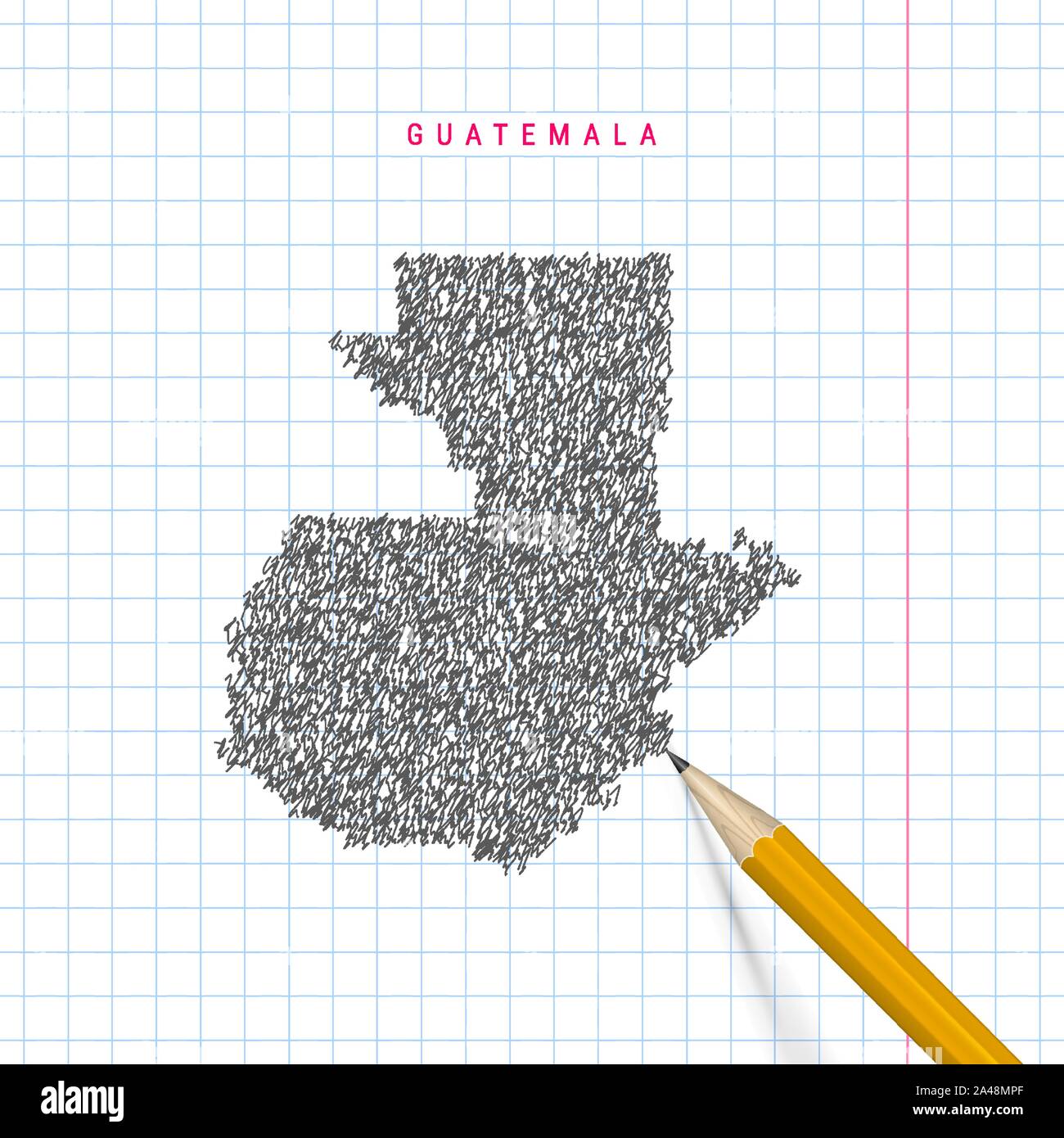 Guatemala Sketch Scribble Map Drawn On Checkered School Notebook Paper Background Hand Drawn 6203