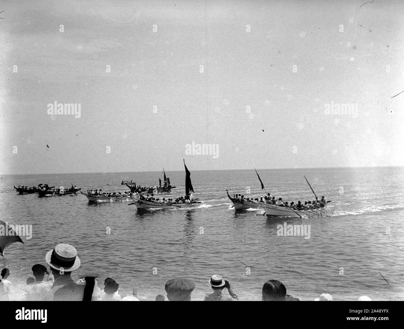 Festa de S'amorra amorra en Lloret, regata amb els llaguts de pesca (AFCEC RIBASV C 2716) (cropped). Stock Photo