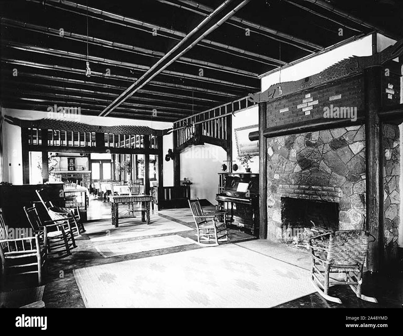 Fireplace and sitting room Canyada Hotel LaGrande Washington ca 1916 (BAR 14). Stock Photo