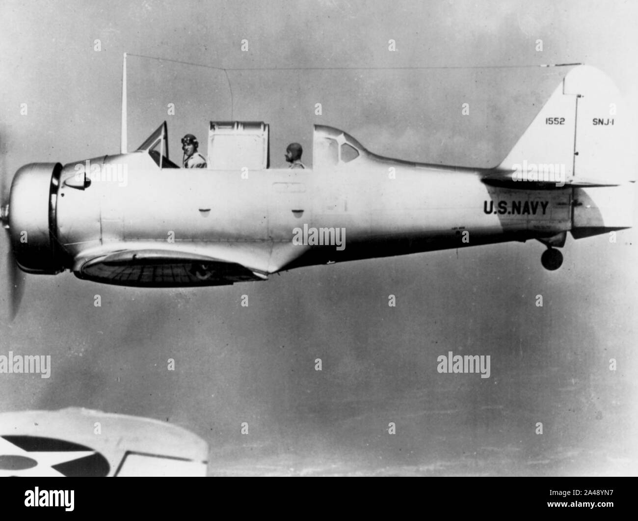 First SNJ-1 in flight near Anacostia c1940. Stock Photo