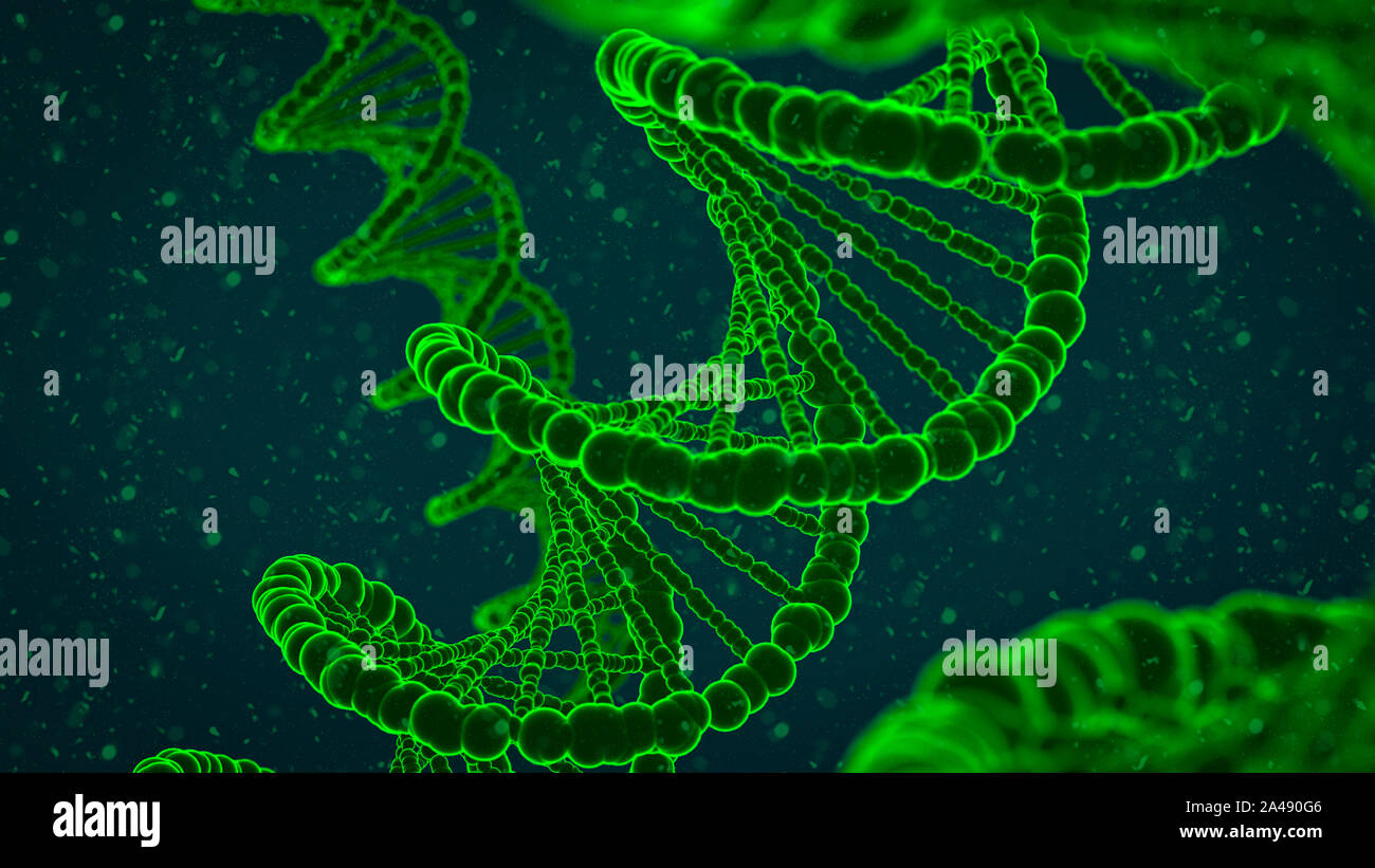 Abstract 3d illustration of dna double helix with DNA fragments Stock Photo