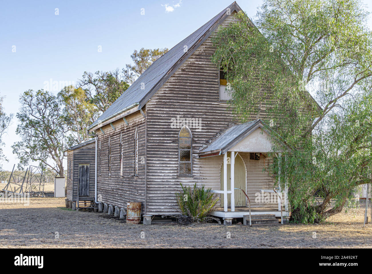 Old outback Australian wooden churches still standing Stock Photo