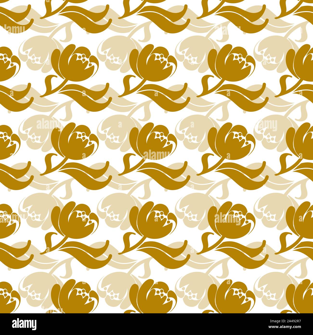 seamless vector pattern with golden flowers and leaves on a light ...