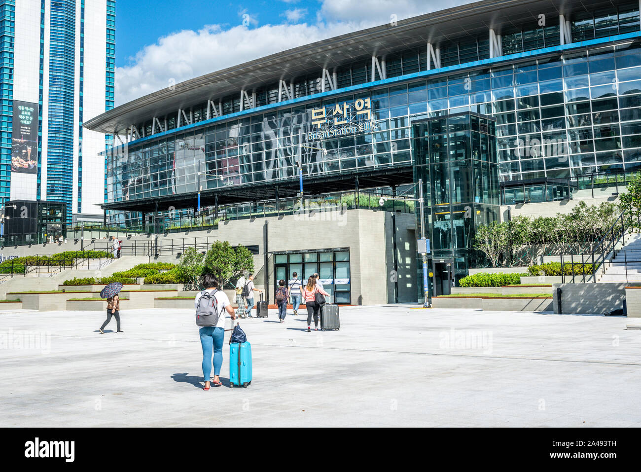 Busan South Korea , 3 October 2019 : Exterior view of Busan train station in South Korea Stock Photo