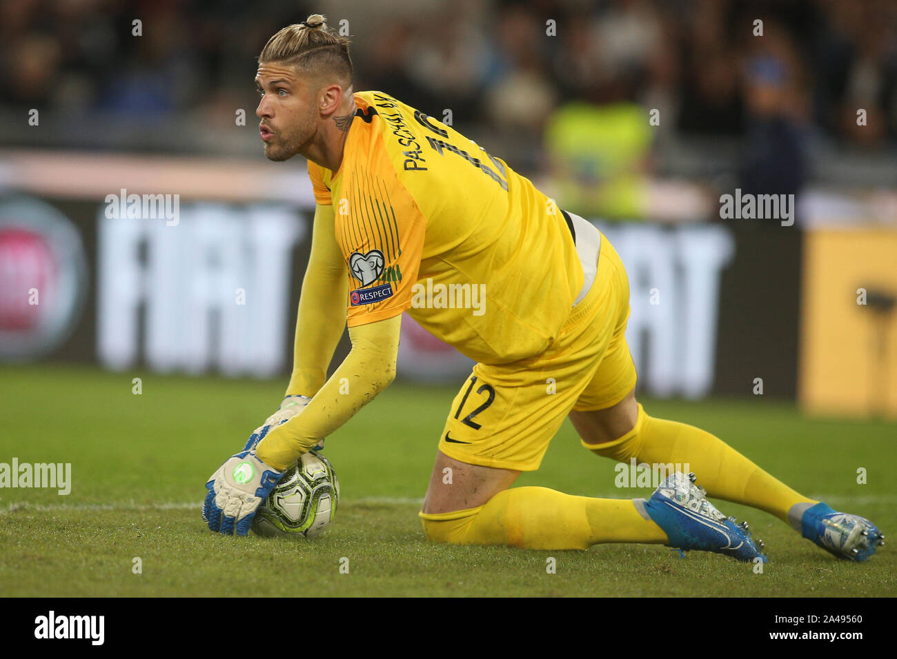 Rome, Italy. 12th Oct, 2019. ROME, ITALY - 12 OCTOBER 2019:A.Paschalakis (GREECE) during the UEFA Euro 2020 qualifier match between Italy and Greece, group j on October 12, 2019 in Rome, Italy. Credit: Independent Photo Agency/Alamy Live News Stock Photo