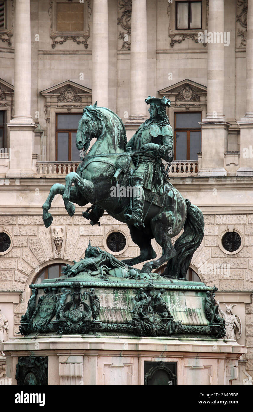 Statue of Prince Eugen in front of Hofburg Palace Heldenplatz in Vienna Austria Stock Photo