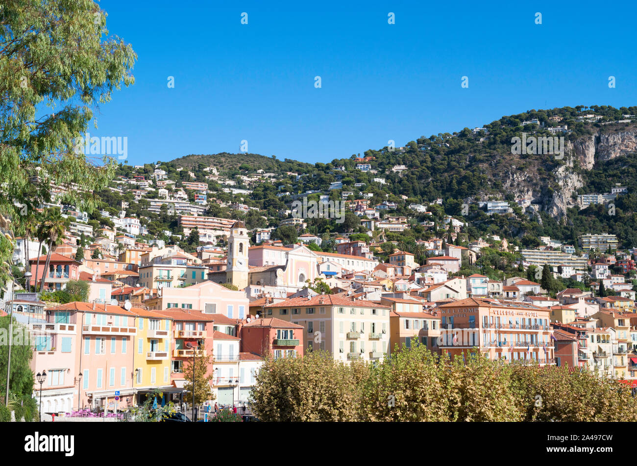 View over the town of Villefranche sur Mer, in France, Europe Stock Photo