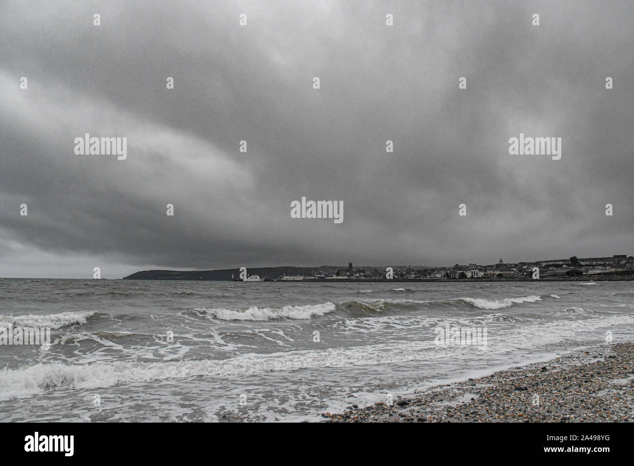 Chyandour, Cornwall, UK. 13th October 2019. UK Weather. Grey skies giving an almost monochrome picture of the view towards Penzance this morning. Credit Simon Maycock / Alamy Live News. Stock Photo