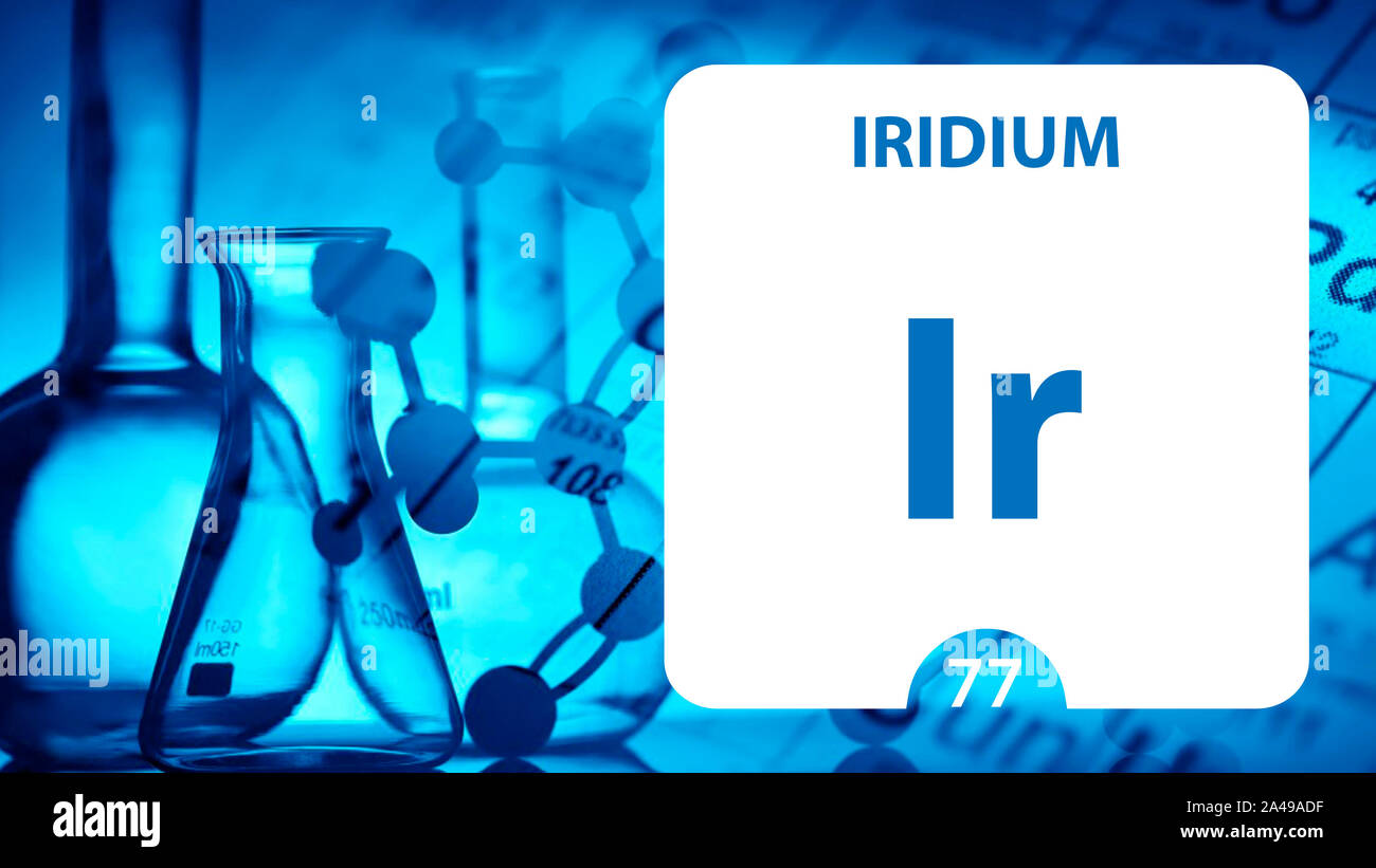 Iridium Ir, chemical element sign. 3D rendering isolated on white background. Iridium chemical 77 element for science experiments in classroom science Stock Photo