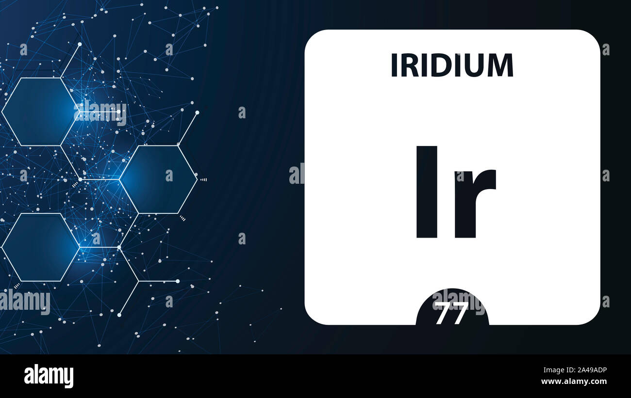 Iridium 77 element. Alkaline earth metals. Chemical Element of Mendeleev Periodic Table. Iridium in square cube creative concept. Chemical, laboratory Stock Photo